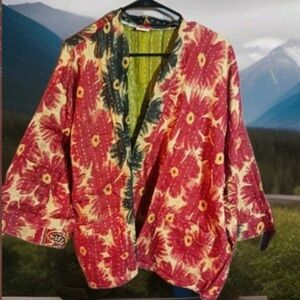 NWOT OOAK Kantha Open Lightweight Jacket Waist Length Pockets One Size